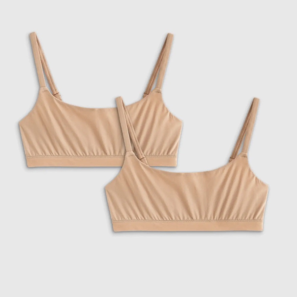 NEW QUINCE Pack Of 2 Second Skin Scoop Neck Bralettes Sand 22